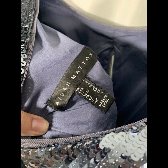 NWT $395 Aidan‎ Mattox Long-Sleeve Draped Sequin Gown Silver [ SZ 0 ] #E924 - Picture 11 of 12